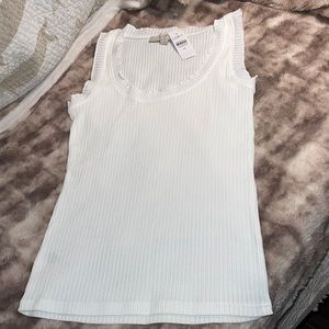 NWT~ Loft ribbed texture tank top w/ ruffle around the neckline and sleeve